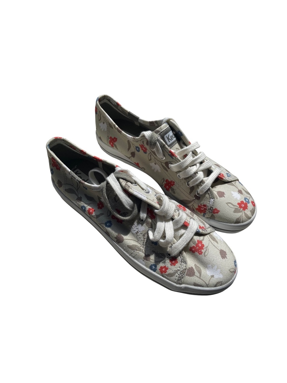 Keds Floral Canvas Sneakers in Beige with Red and Blue Accents
